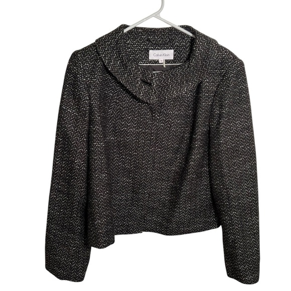 Calvin Klein Tweed Blazer Black Silver Metallic 14 - Picture 1 of 10